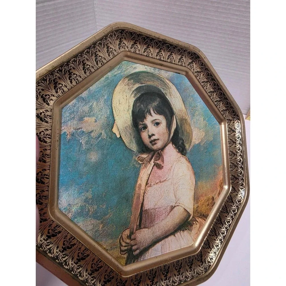 vintage mid-century octagonal metal wall plaque George Romney Miss Willoughby